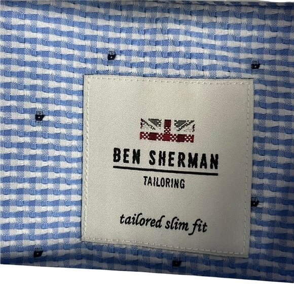 Ben Sherman Slim Fit Long‎ Sleeve Button Up Blue White Check Men's XL 17 36/37 - Picture 3 of 7